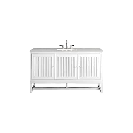 James Martin Vanities Athens 60in Single Vanity, Glossy White w/ 3 CM Eternal Jasmine Pearl Quartz Top E645-V60S-GW-3EJP